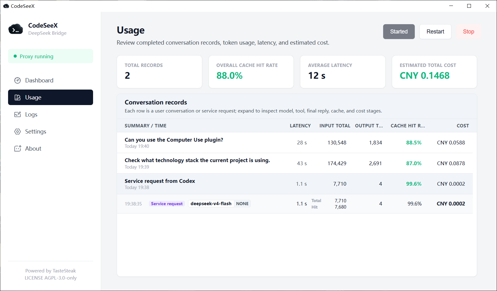 CodeSeeX usage sessions